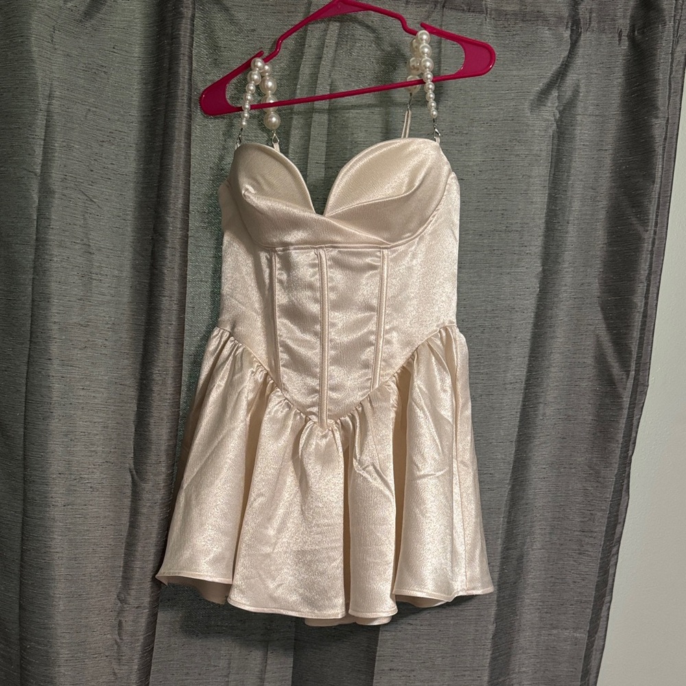Fashion Nova Cream Strapless Mini Dress